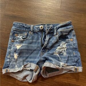 American Eagle Outfitters Classic Blue Ripped Jean Shorts